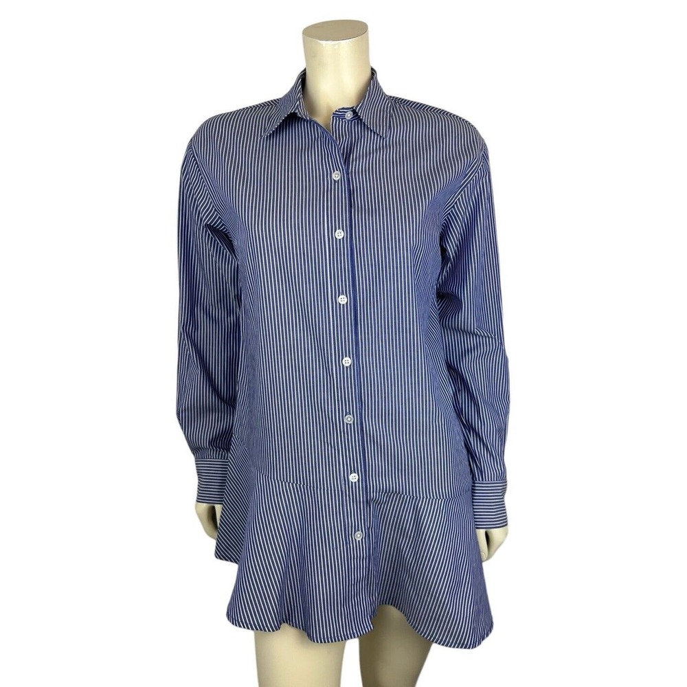 NEW Veronica Beard Gilda Flare Hem Stripe Shirt Size 4 Asymmetric Blue White